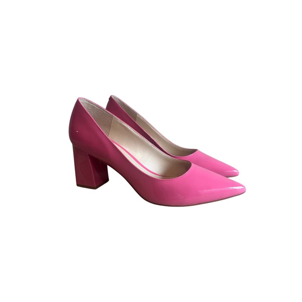 Marc Fisher Zala Block Heel Pointy Toe Patent Leather Block Heel Pump PINK 9